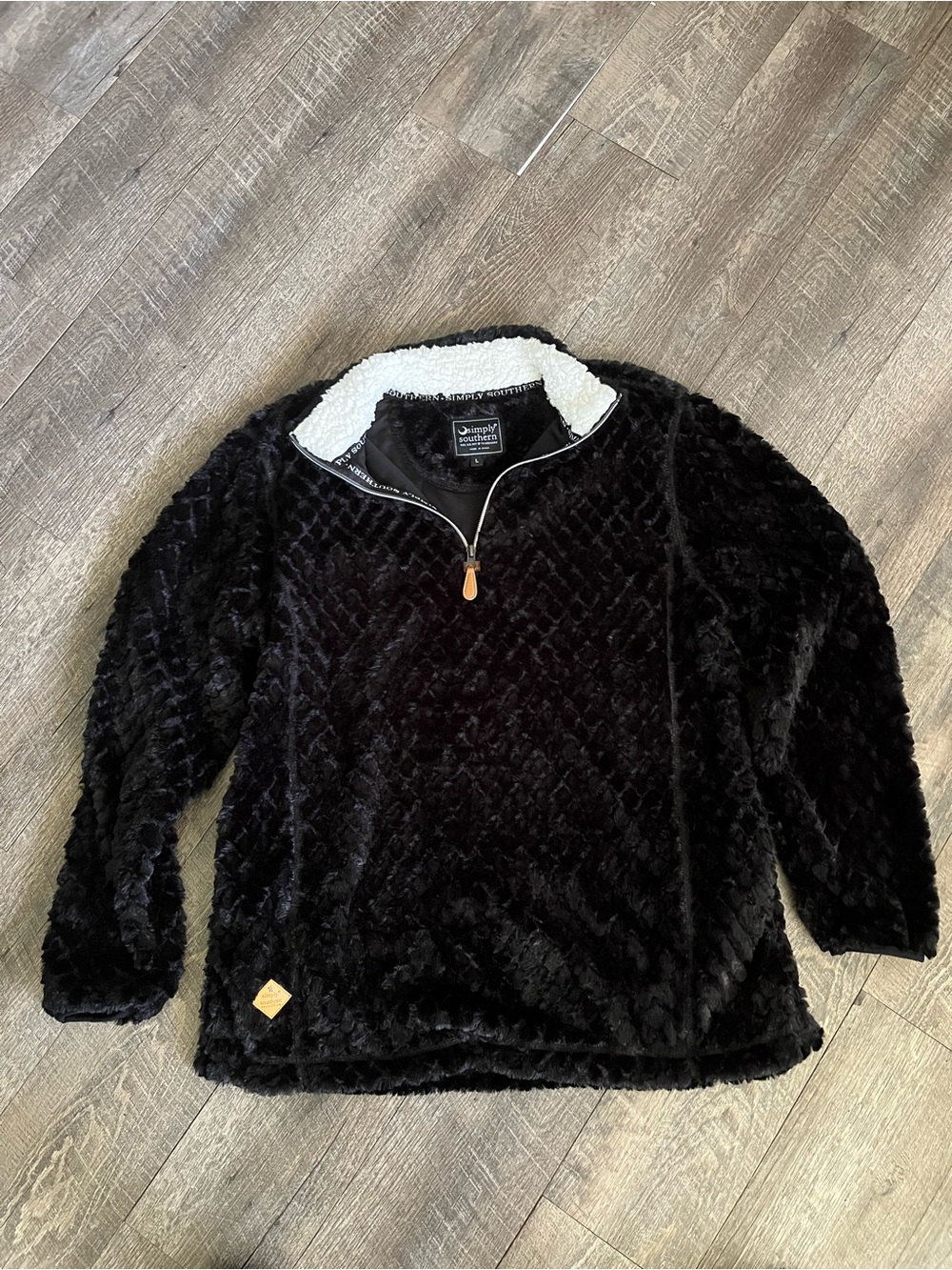 Simply Southern Black Plush Half-Zip Pullover with Cream Sherpa Collar